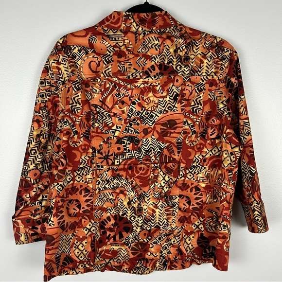 Attitude Artsy Aztec Button Front Embellished Jacket Large Petite Brown Orange - Picture 12 of 12